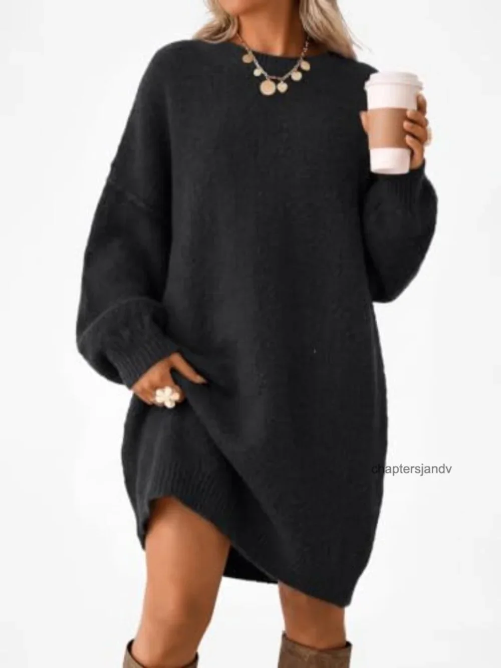 Oversized Long Crew Neck Chunky Knit Pullover Sweater
